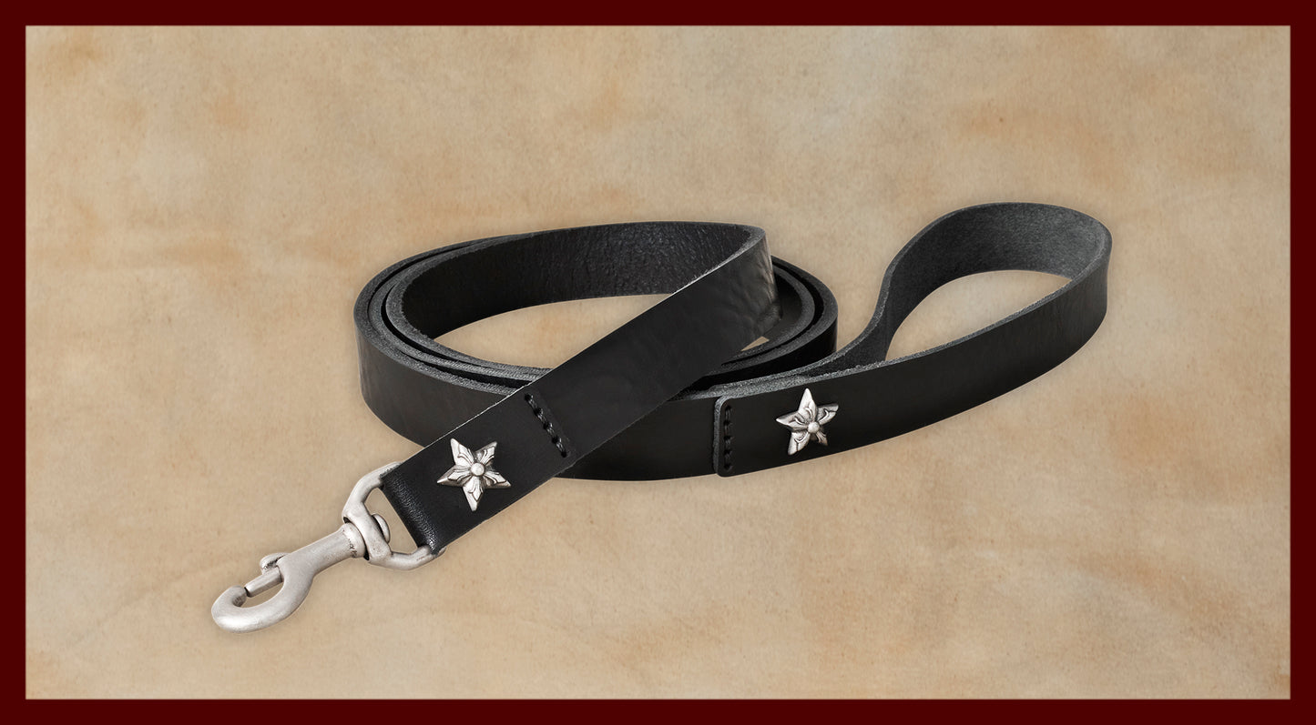 Bubba Black Leather Dog Leash-Large
