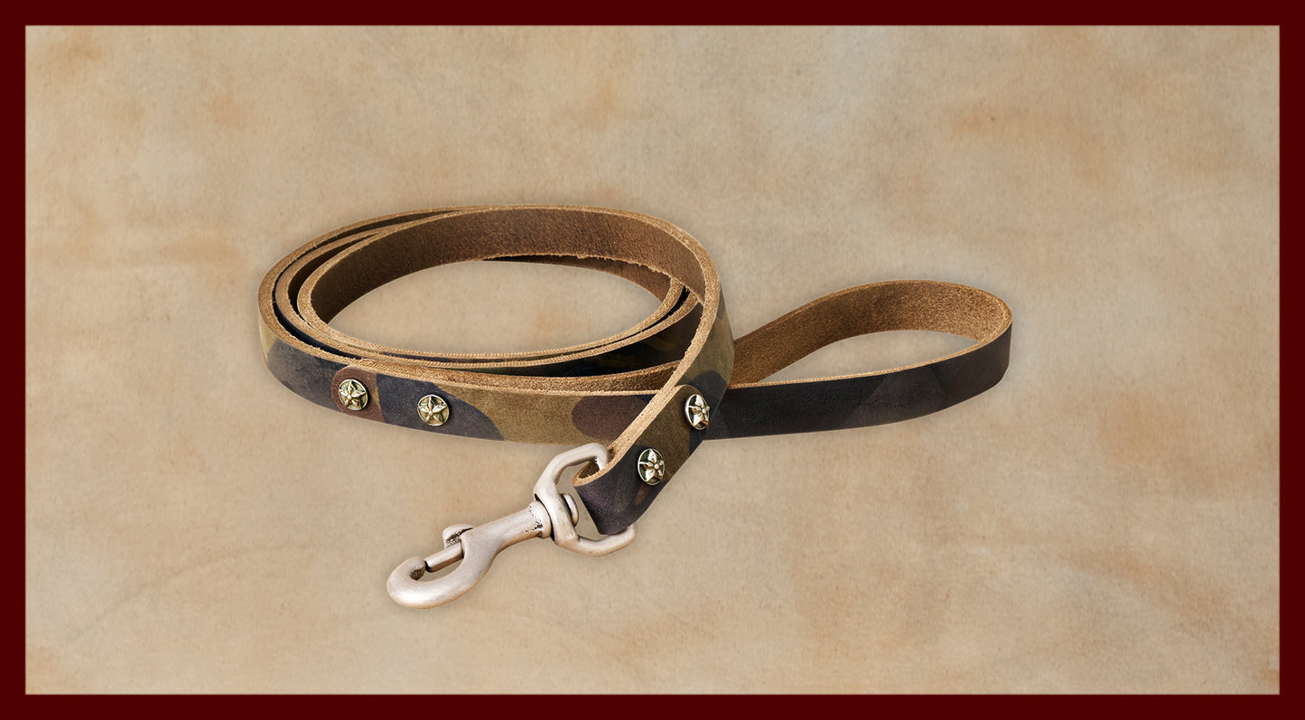 Bubba Dog Leash Vegetable Tanned Cowhide-Camouflage Small