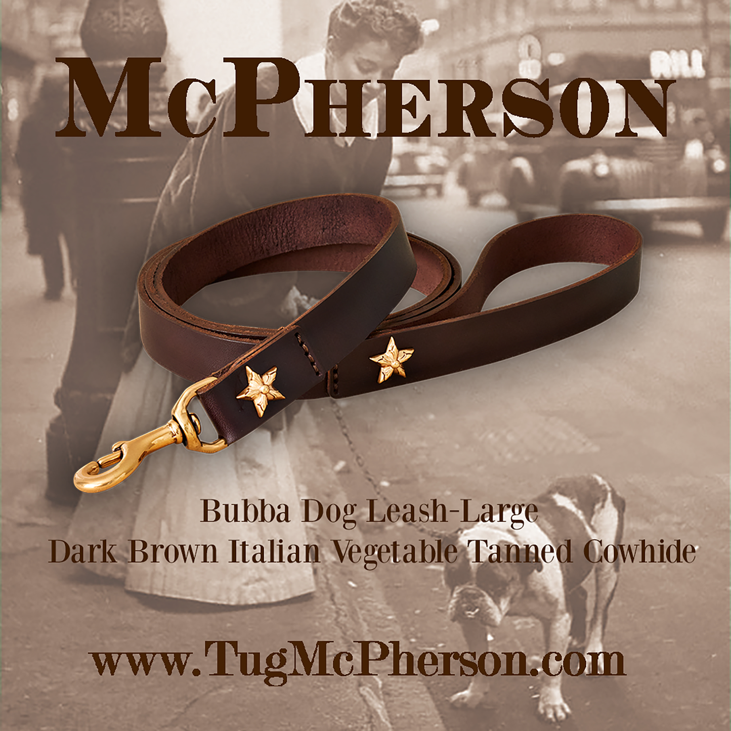 Bubba  Dark Brown Leather Dog Leash-Large