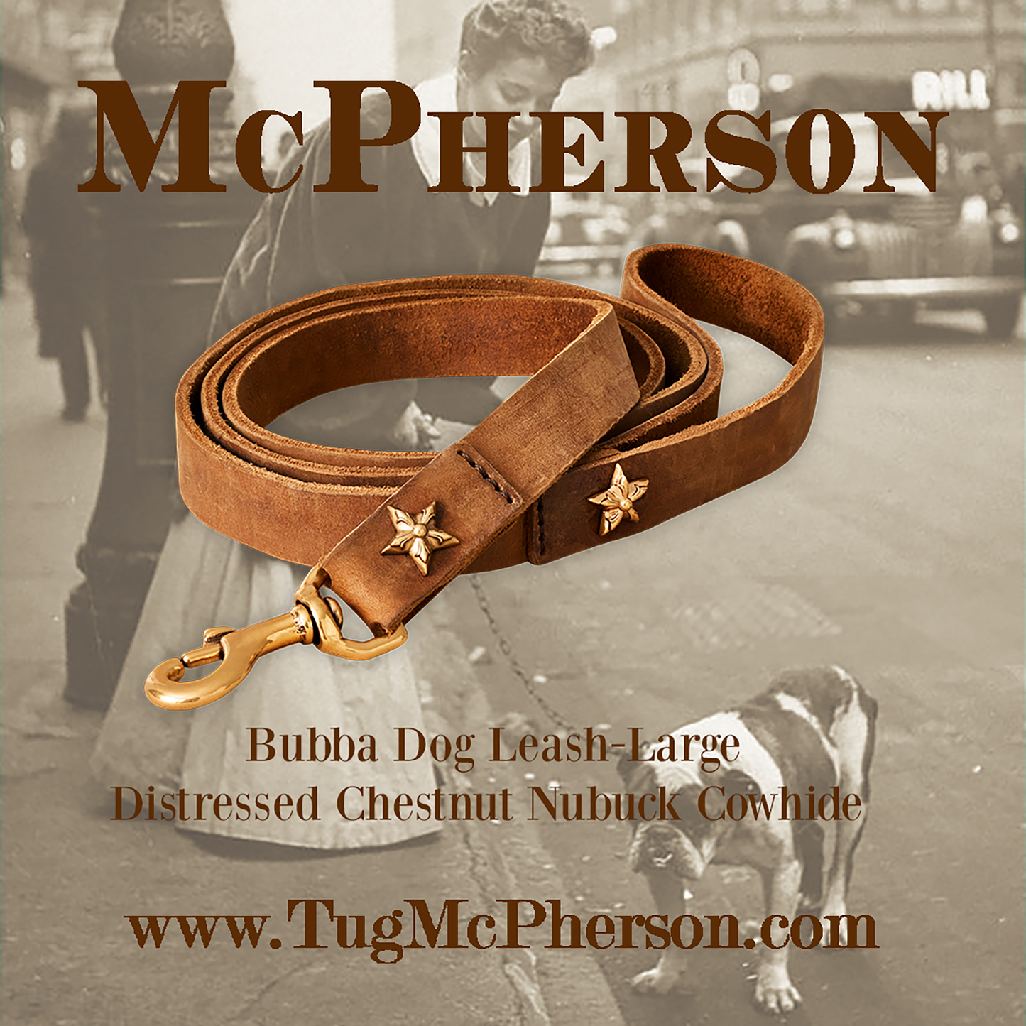 Bubba Chestnut Leather Dog Leash-Large