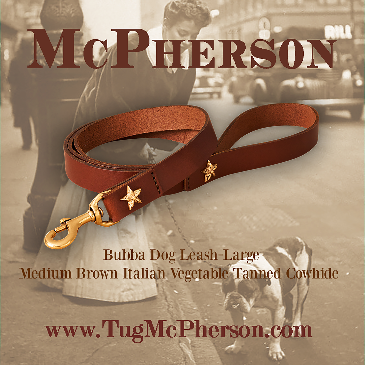 Bubba Medium Brown Leather Dog Leash-Large