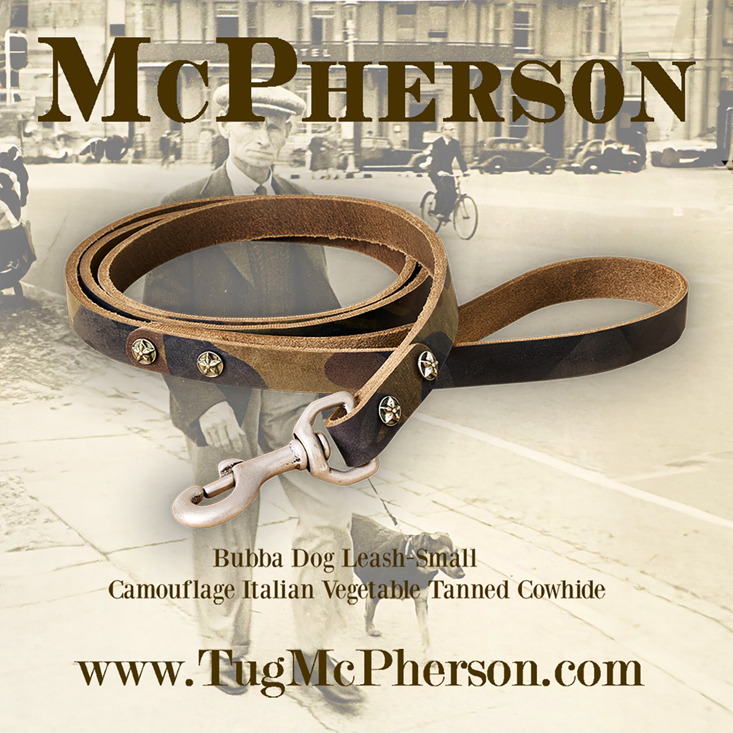Bubba Camouflage Leather Dog Leash-Small