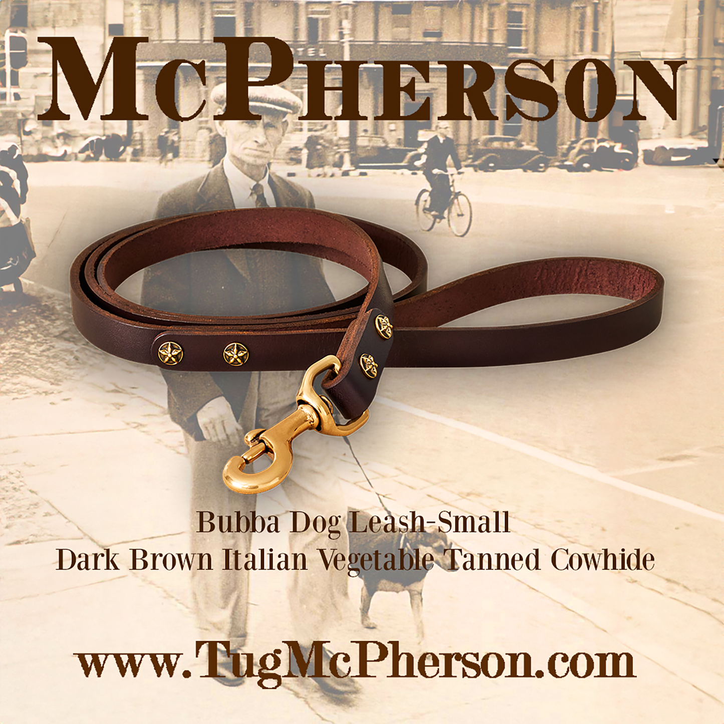 Bubba Dark Brown Leather Dog Leash-Small