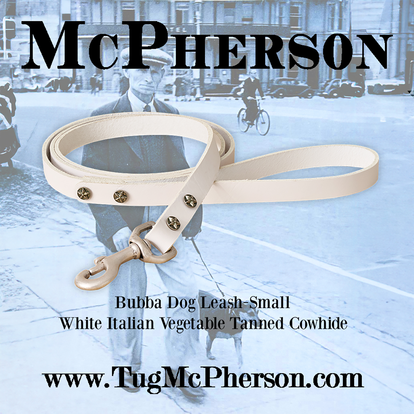 Bubba White Leather Dog Leash-Small