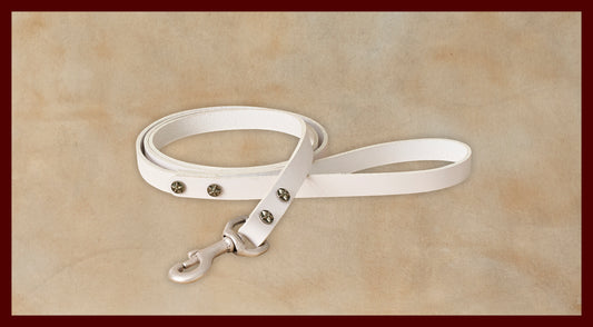 Bubba White Leather Dog Leash-Small