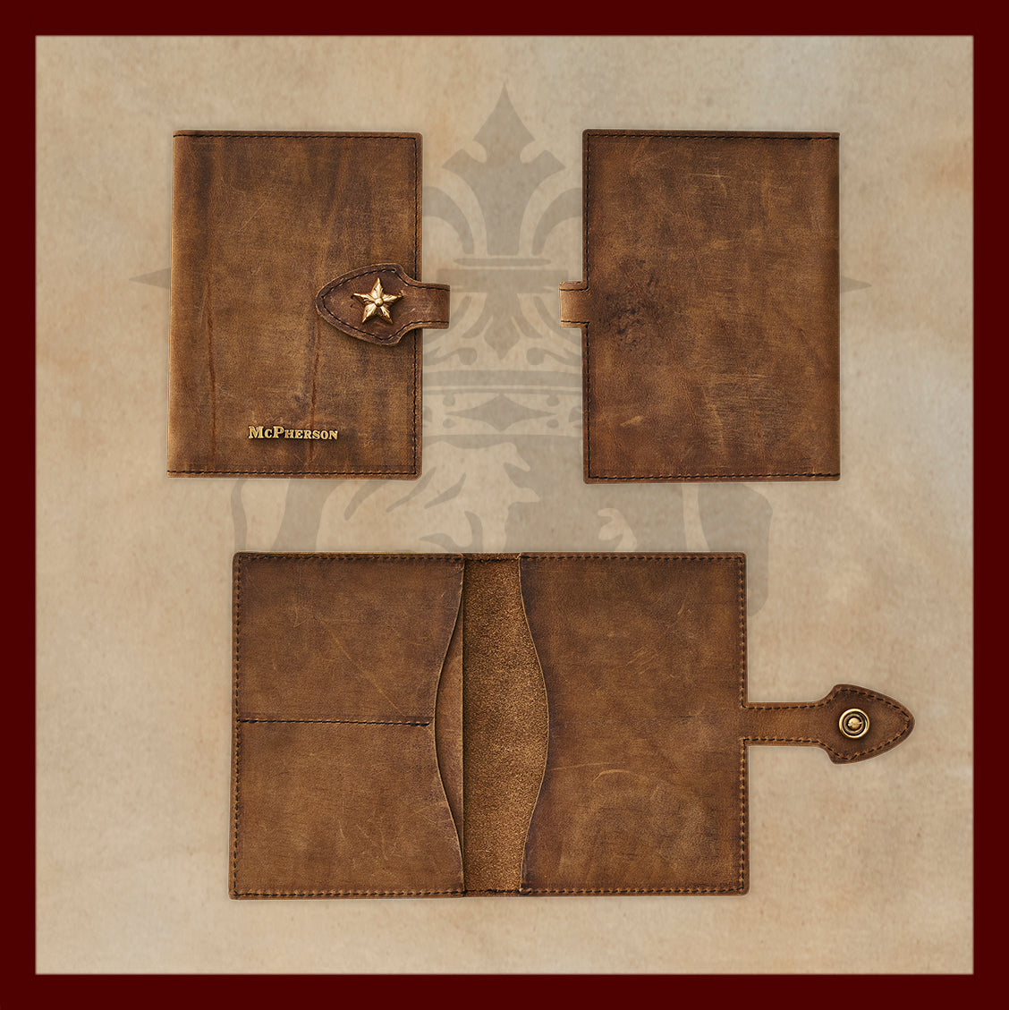 Butch Chestnut Leather Passport Wallet
