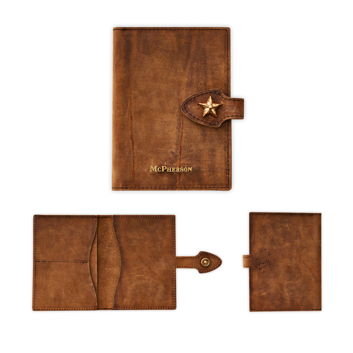 Butch Passport Wallet Distressed Nubuck Cowhide-Chestnut