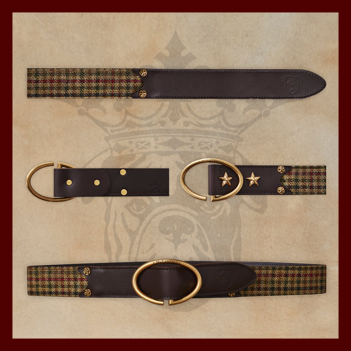 Rufus Elliptic Brown Scottish Wool Check Leather Belt