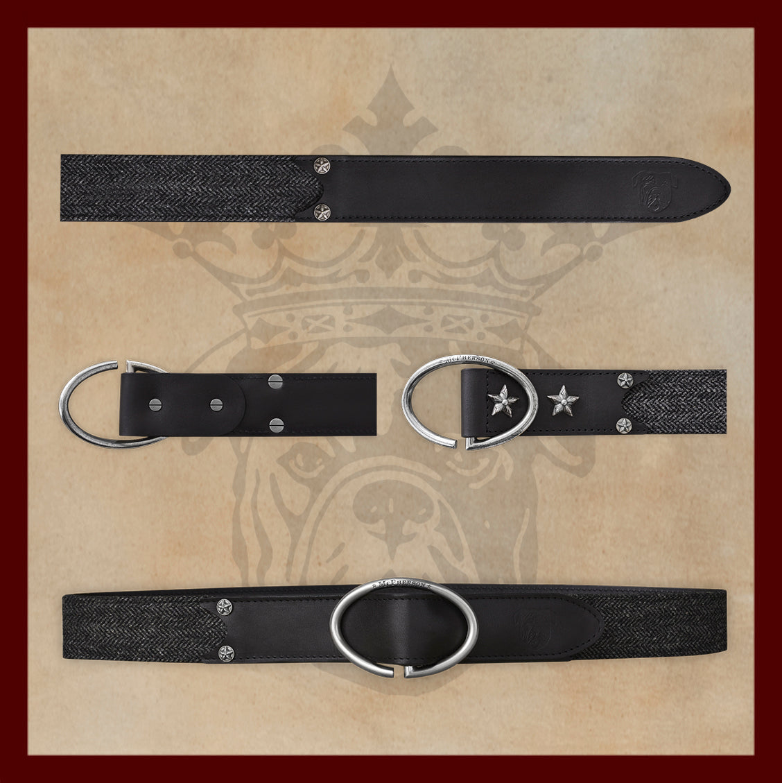 Rufus Elliptic Gray Scottish Wool Herringbone Leather Belt
