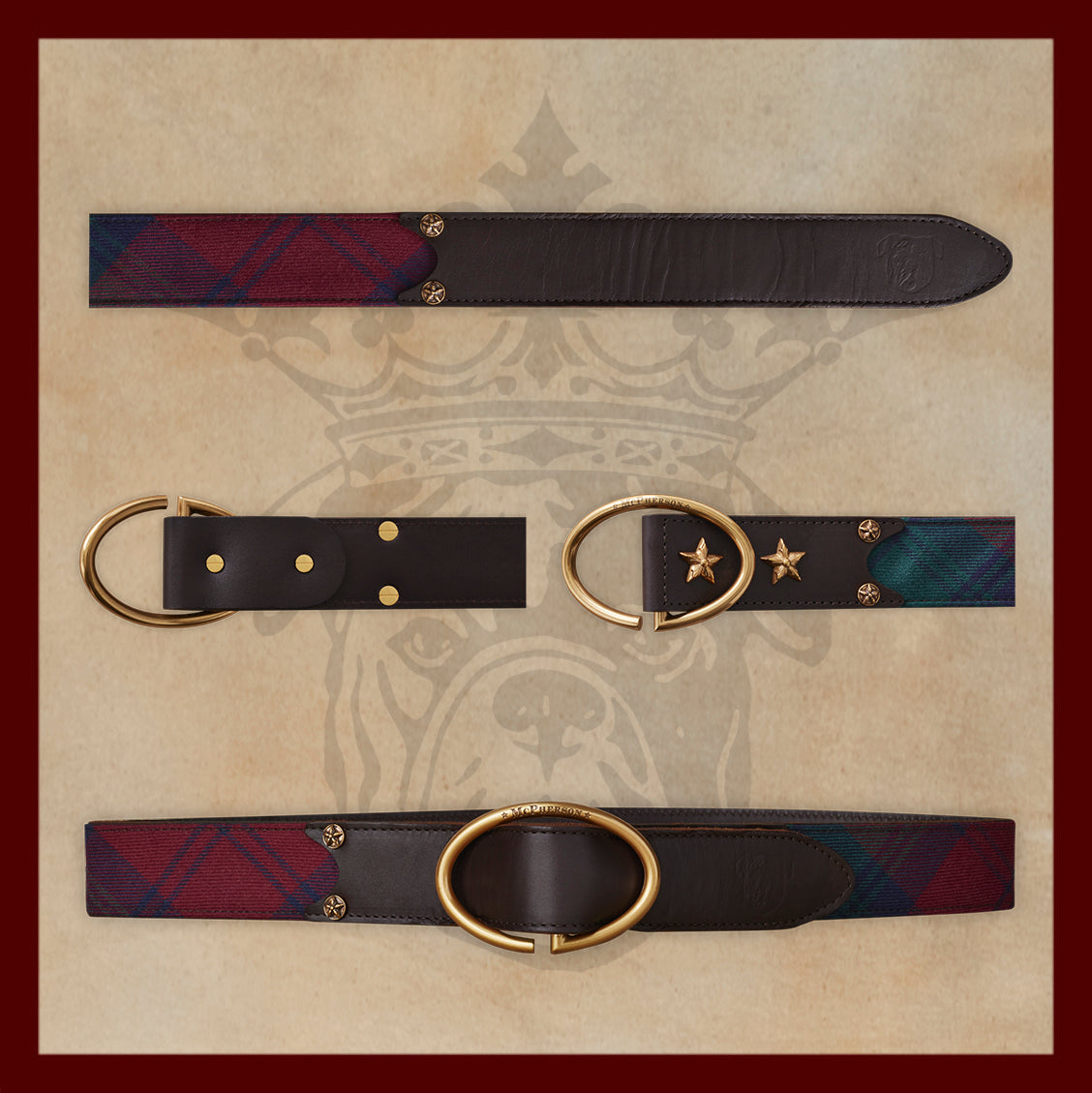 Rufus Red and Green Elliptic Scottish Wool Plaid Leather Belt