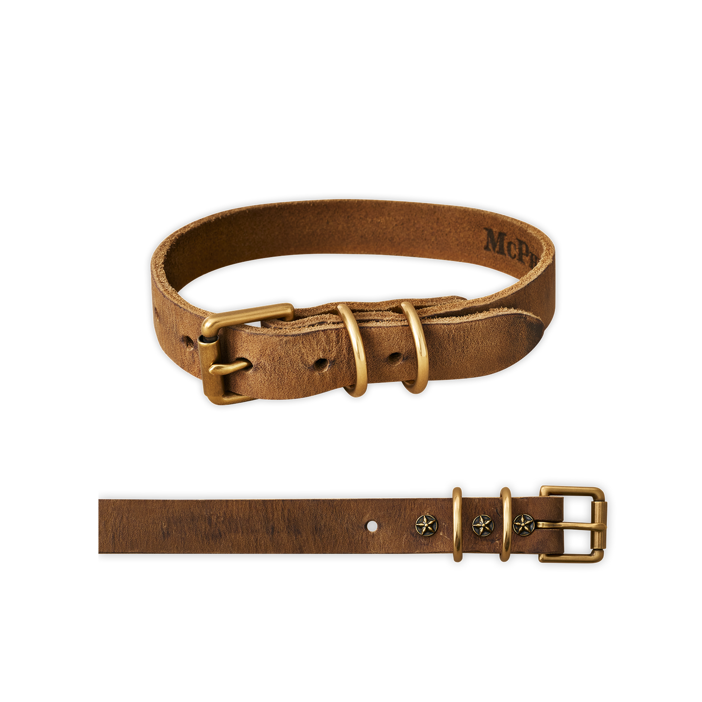 Old Boy Dog Collar Distressed Nubuck Cowhide-Chestnut Medium