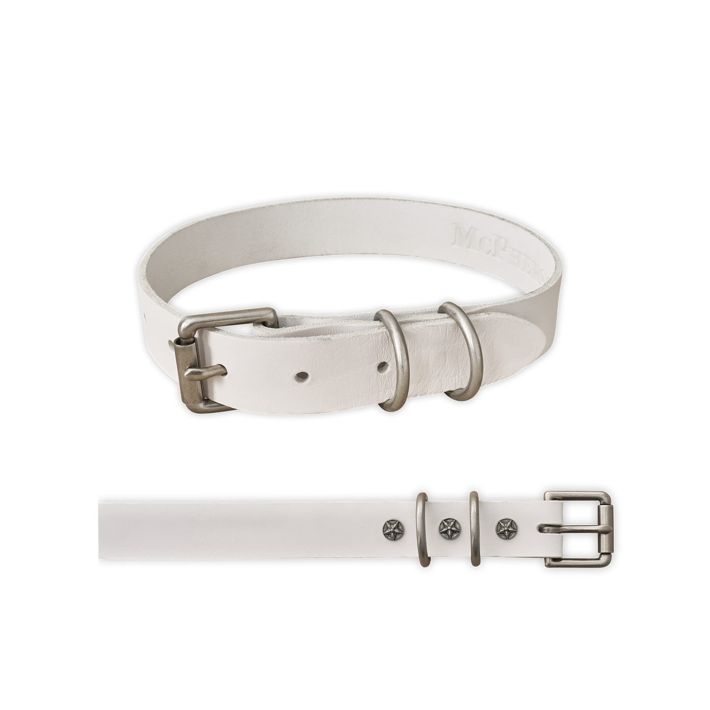 Old Boy Dog Collar Vegetable Tanned Cowhide-White Medium