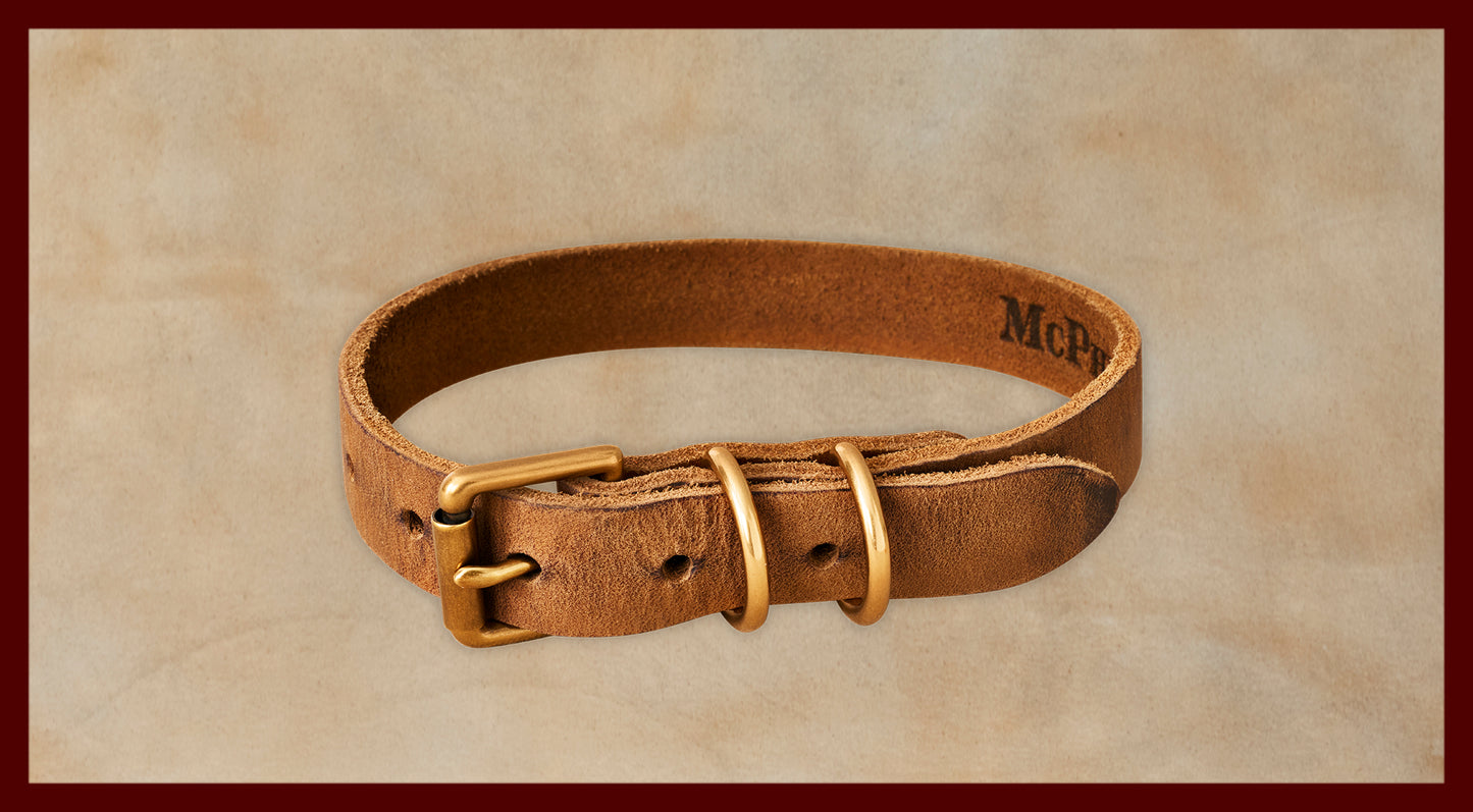 Old Boy Dog Collar Distressed Nubuck Cowhide-Chestnut Medium