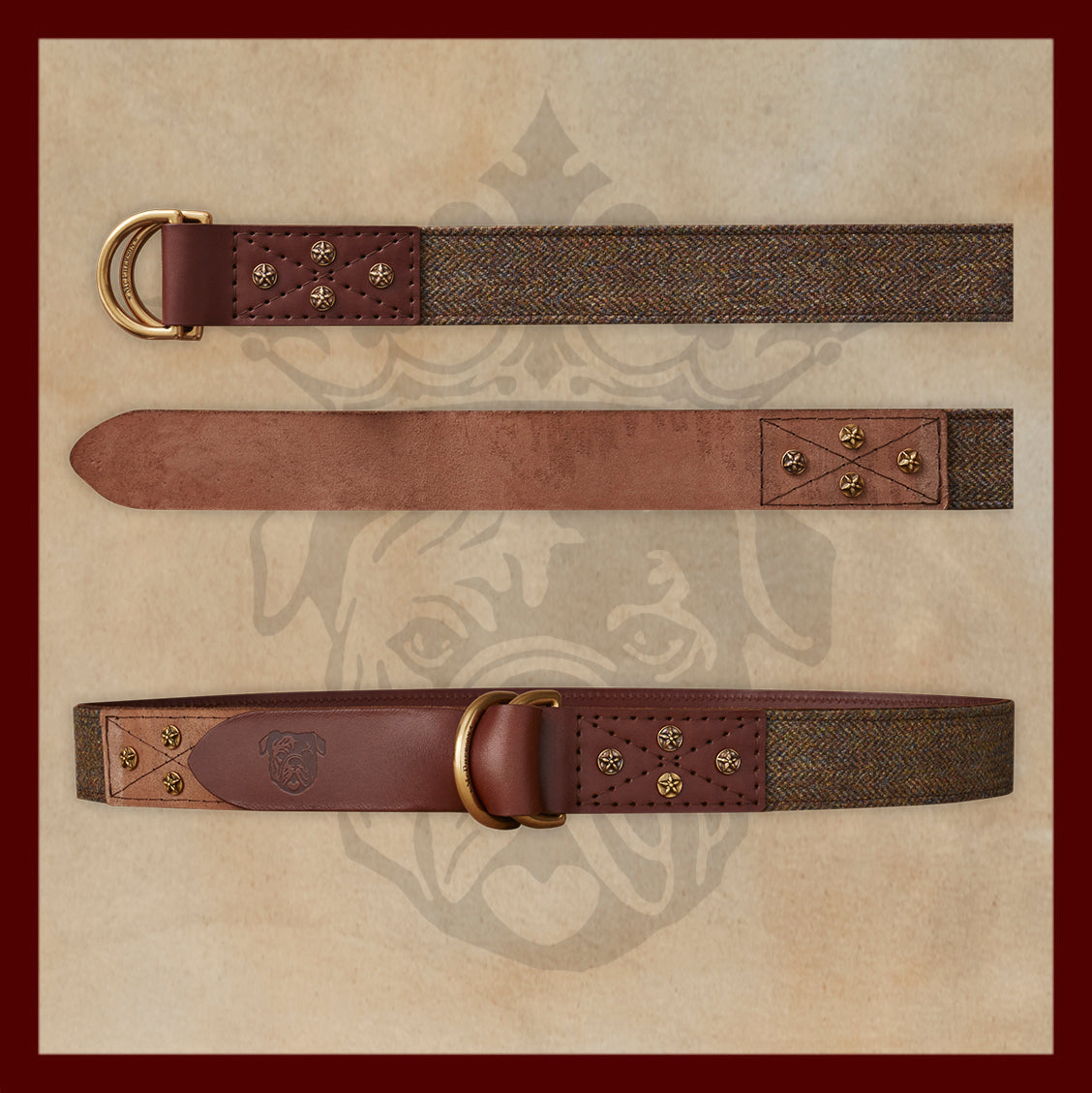 Otis Brown Scottish Wool Herringbone Leather D-Ring Belt
