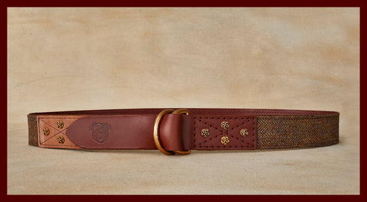 Otis Brown Scottish Wool Herringbone Leather D-Ring Belt