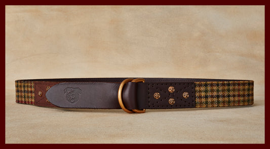 Otis Brown Scottish Wool Check Leather D-Ring Belt