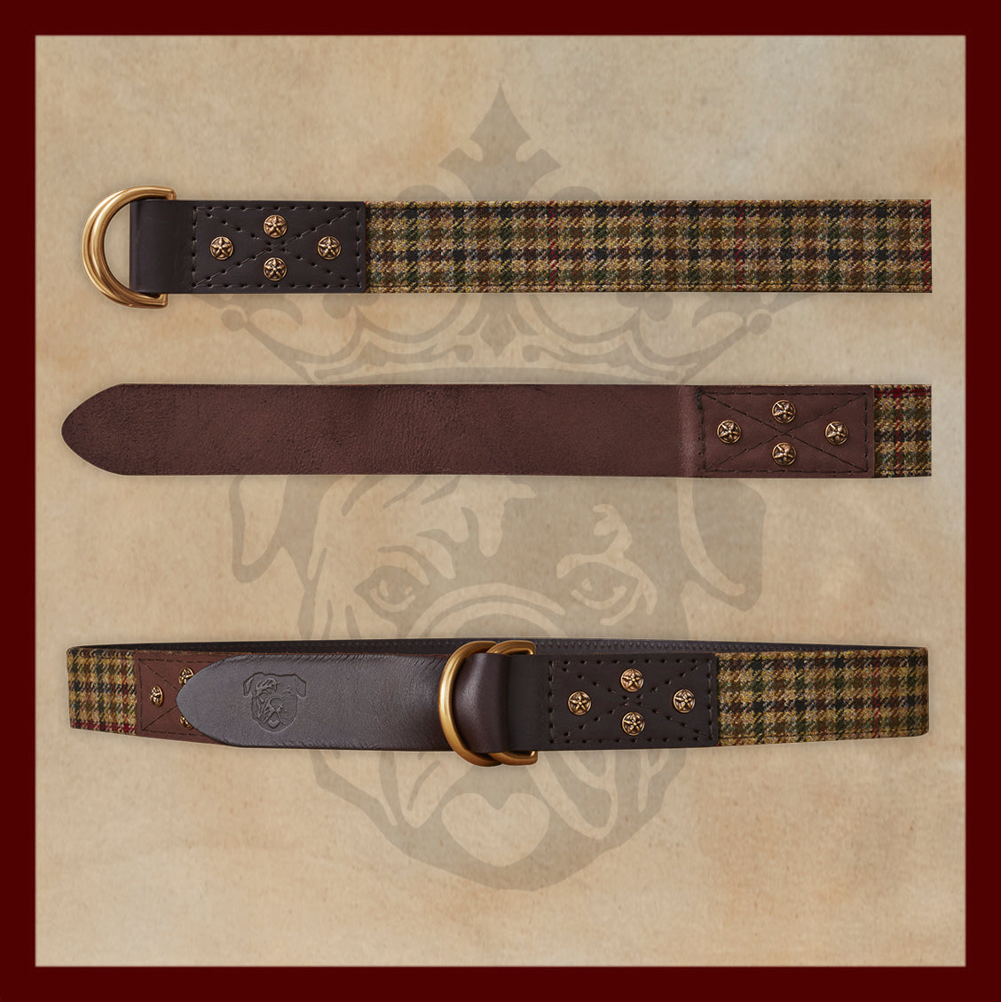 Otis Brown Scottish Wool Check Leather D-Ring Belt