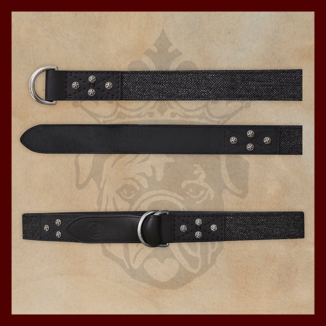 Otis Gray Scottish Wool Herringbone Leather D-Ring Belt