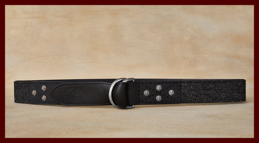 Otis Gray Scottish Wool Herringbone Leather D-Ring Belt