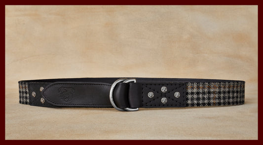 Otis Gray Scottish Wool Check Leather D-Ring Belt