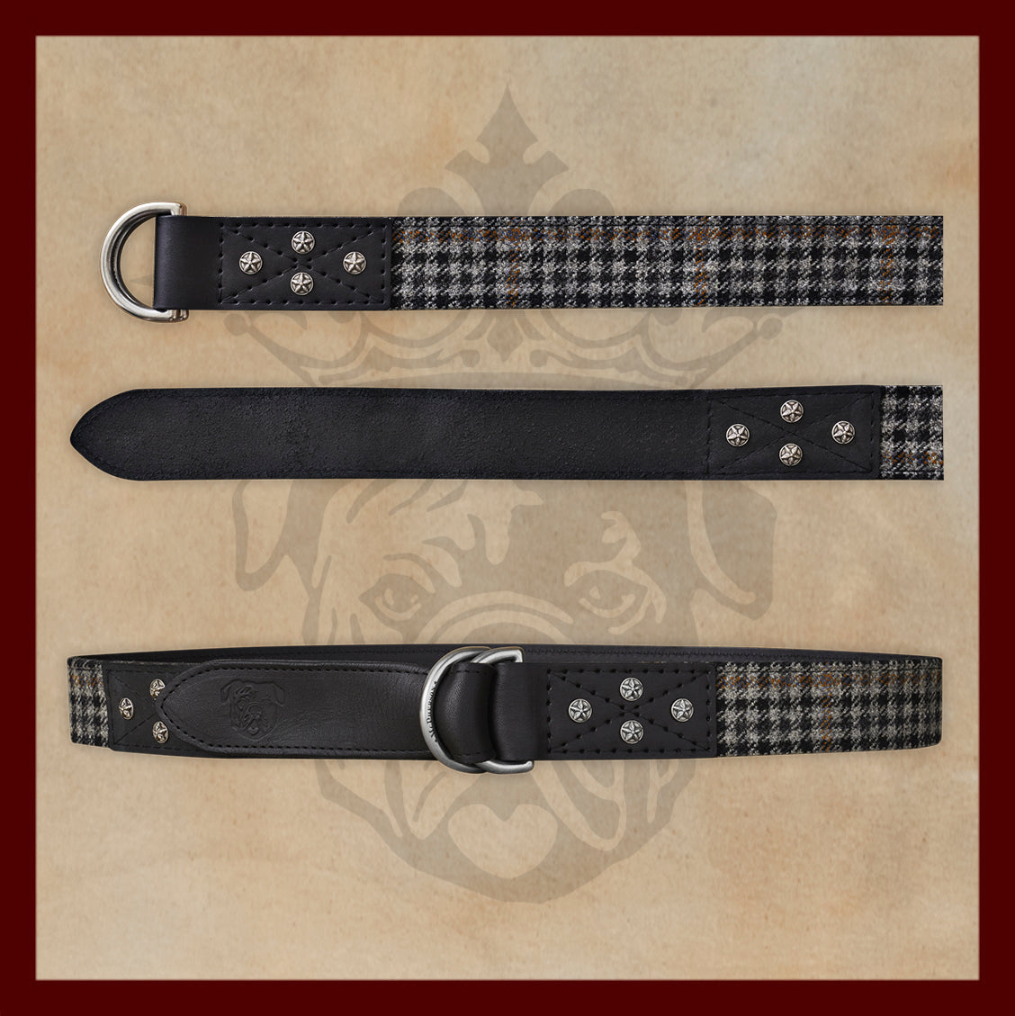 Otis Gray Scottish Wool Check Leather D-Ring Belt