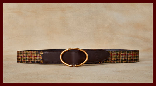 Rufus Elliptic Brown Scottish Wool Check Leather Belt