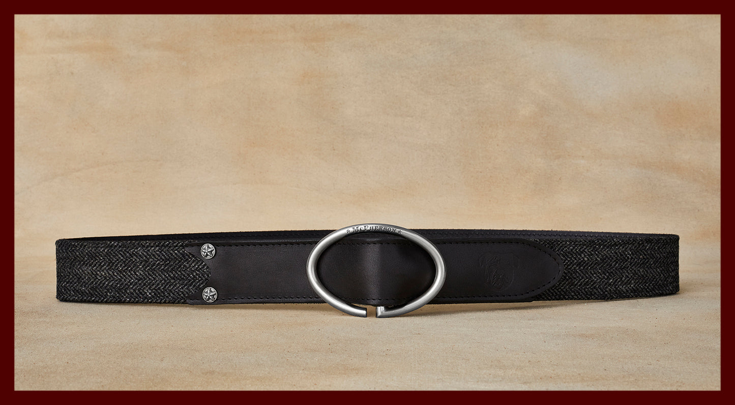 Rufus Elliptic Gray Scottish Wool Herringbone Leather Belt