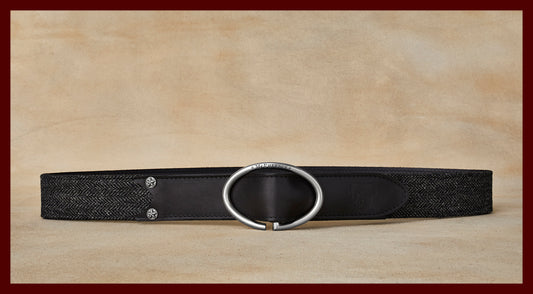 Rufus Elliptic Gray Scottish Wool Herringbone Leather Belt