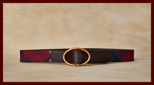 Rufus Red and Green Elliptic Scottish Wool Plaid Leather Belt