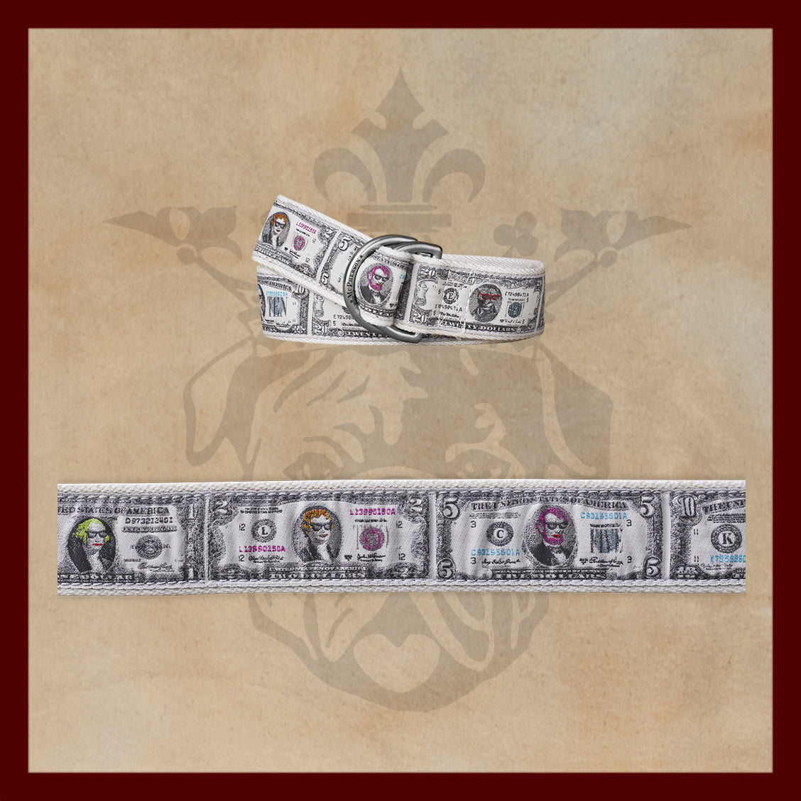 Sarge Funny Money Novelty Pattern D-Ring Belt
