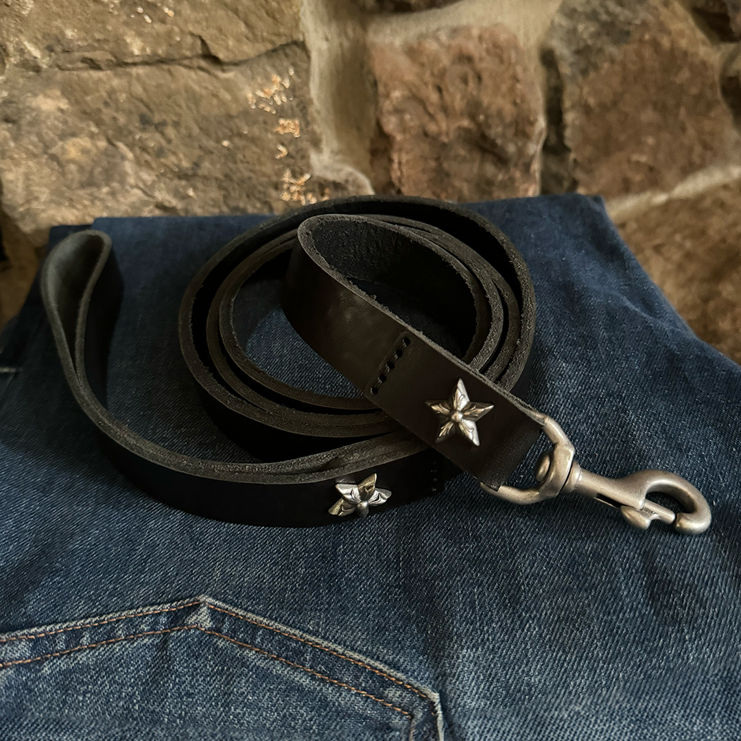 Bubba Black Leather Dog Leash-Large