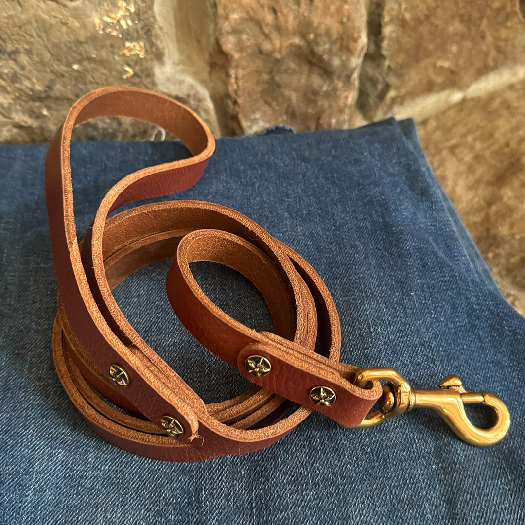 Bubba Medium Brown Leather Dog Leash-Small