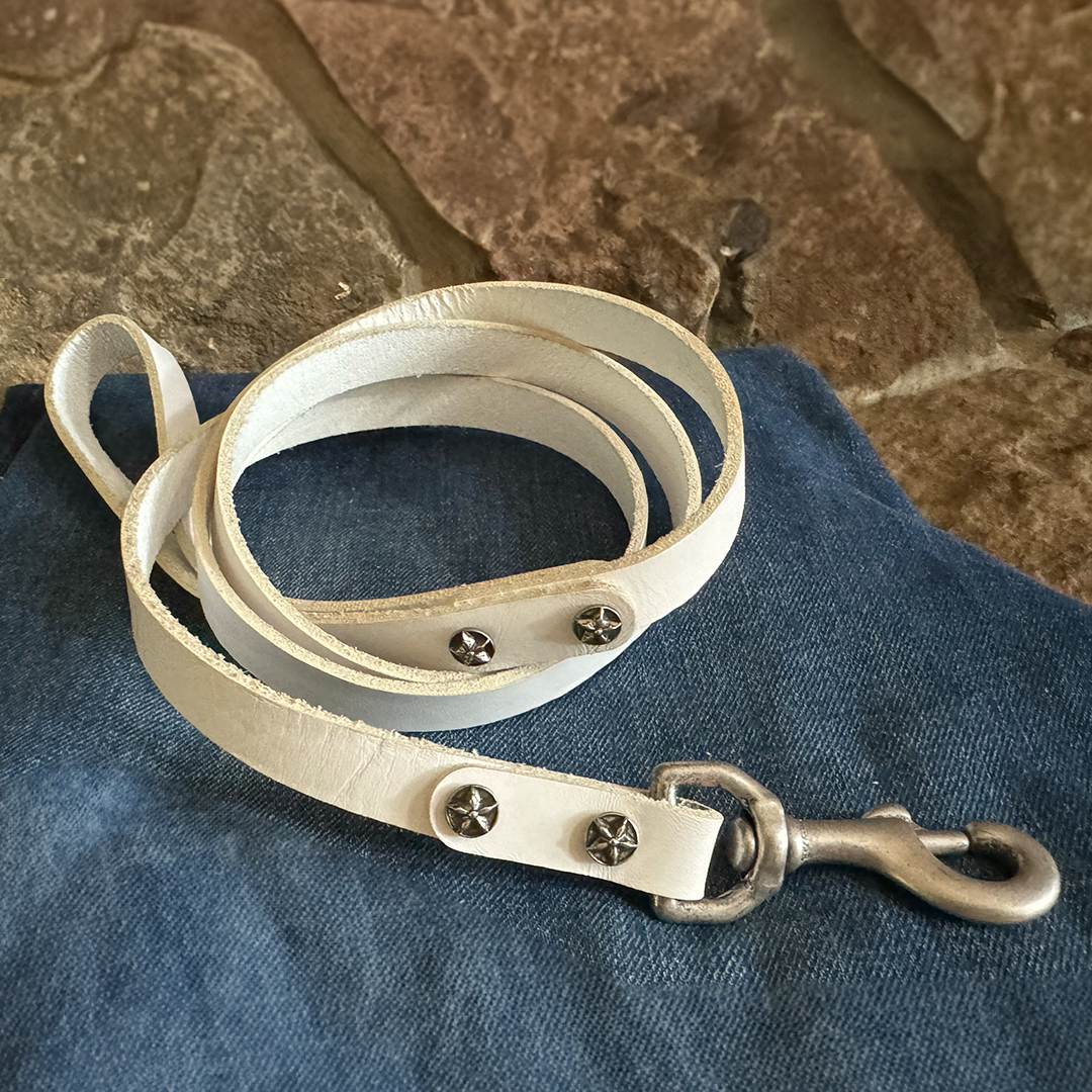 Bubba White Leather Dog Leash-Small