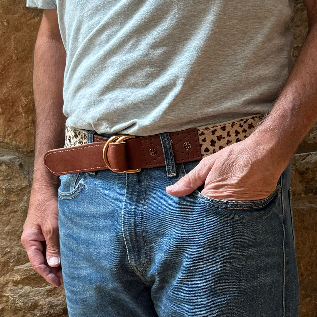 Otis Light Leopard Leather D-Ring Belt