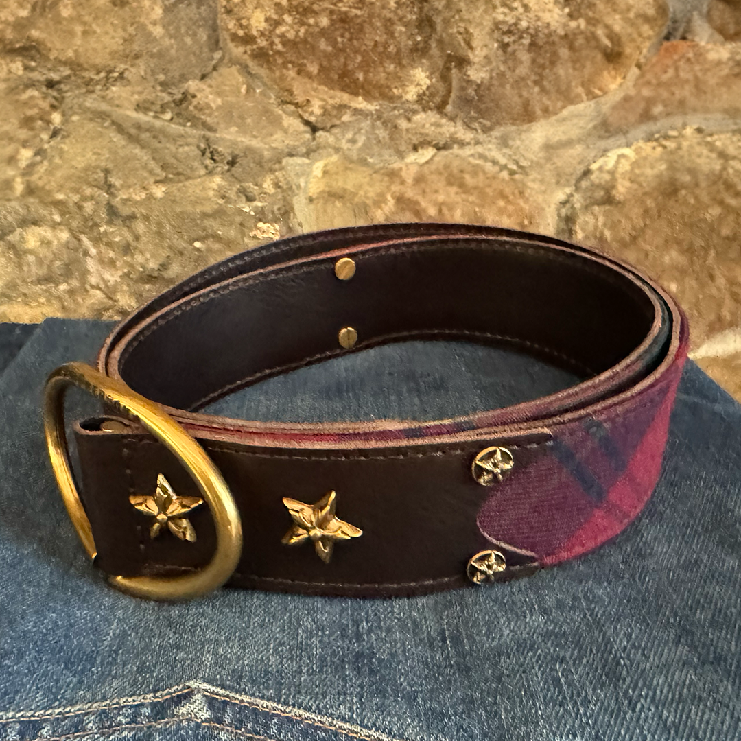 Rufus Red and Green Elliptic Scottish Wool Plaid Leather Belt