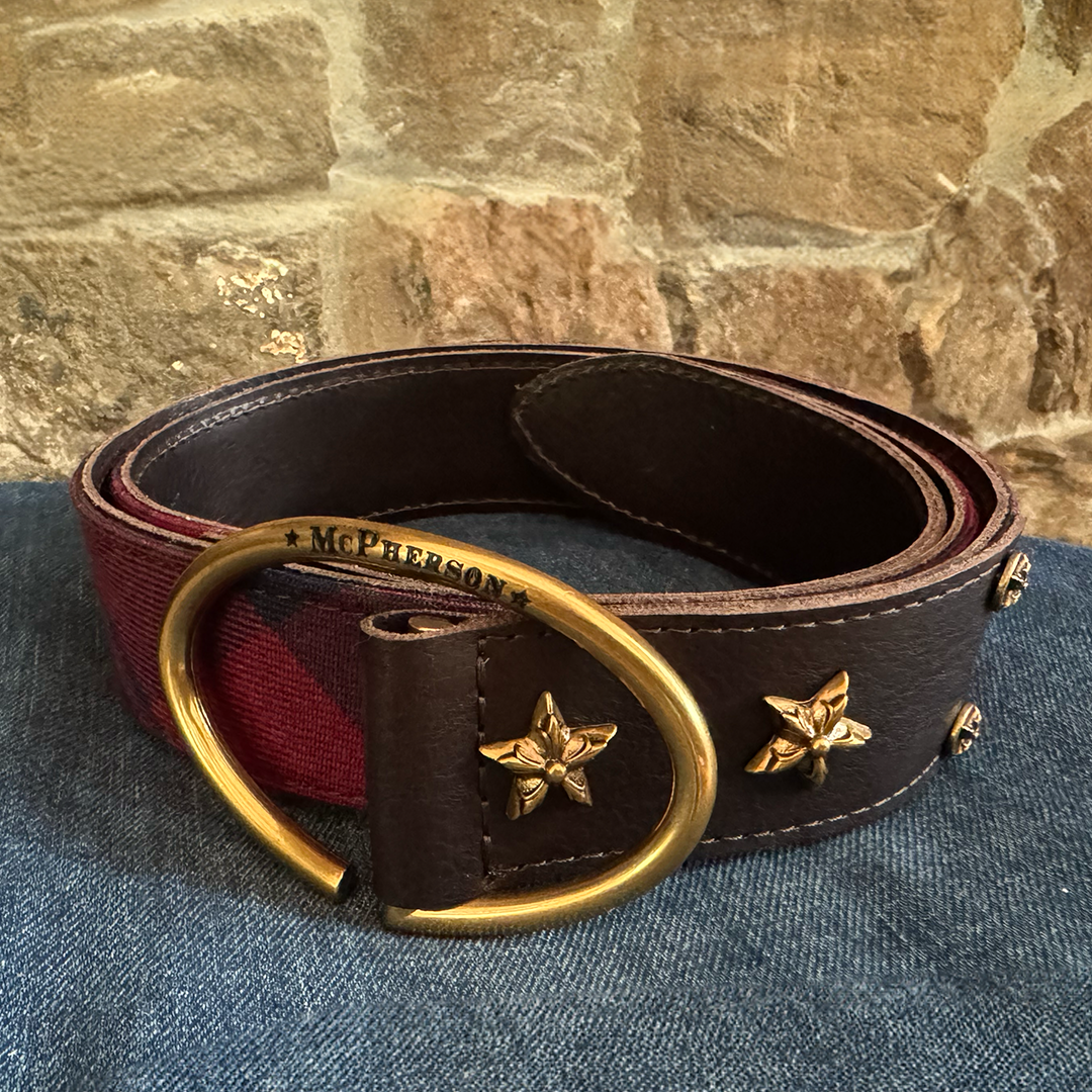 Rufus Red and Green Elliptic Scottish Wool Plaid Leather Belt