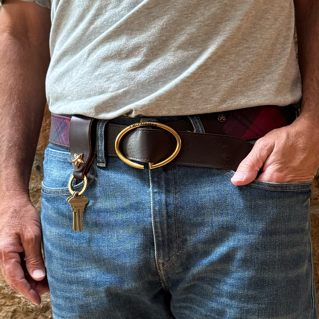 Rufus Red and Green Elliptic Scottish Wool Plaid Leather Belt