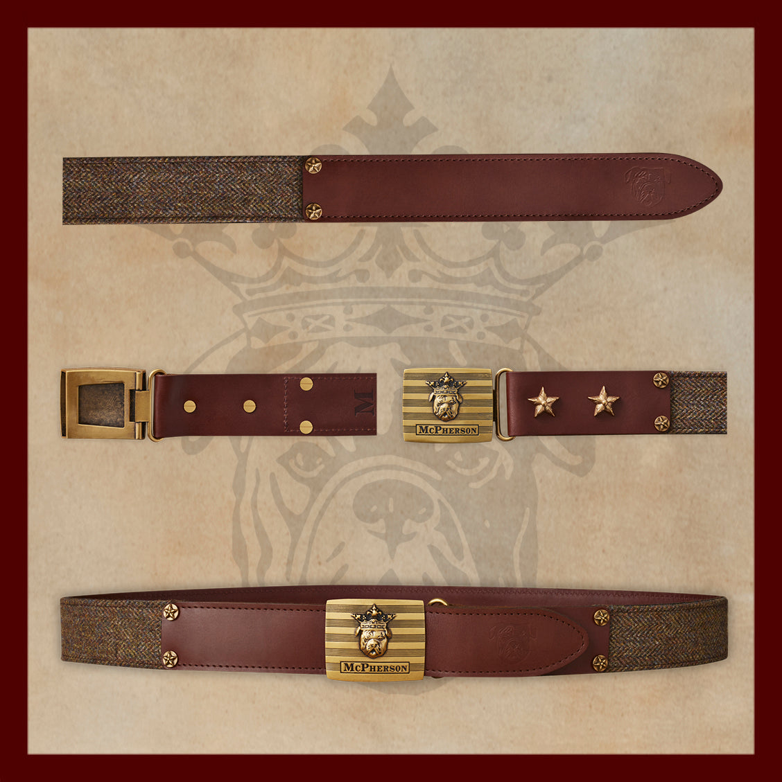 Tug's Brown Wool Herringbone Leather Engineer Belt