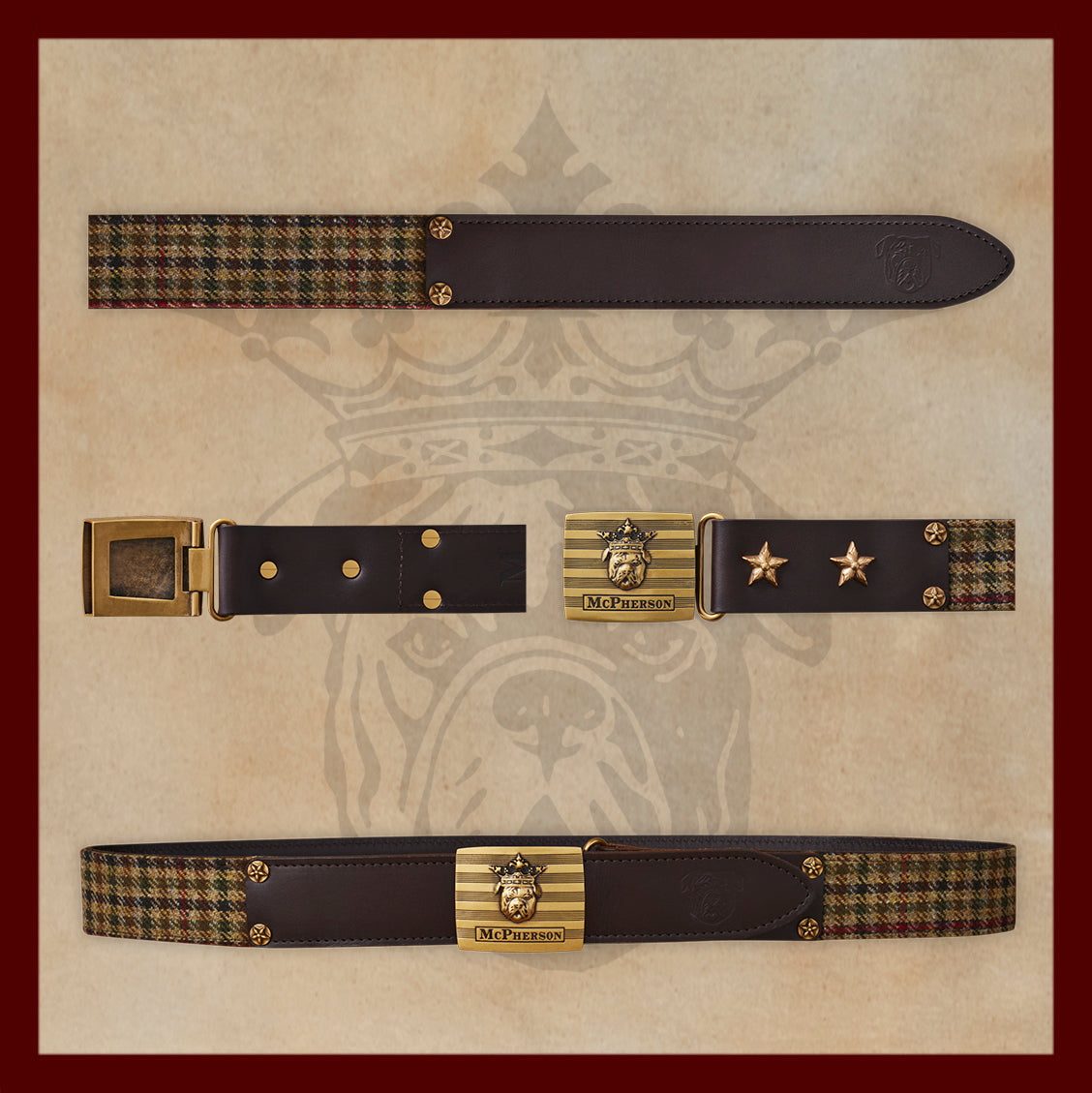 Tug's Brown Wool Check Leather Engineer Belt