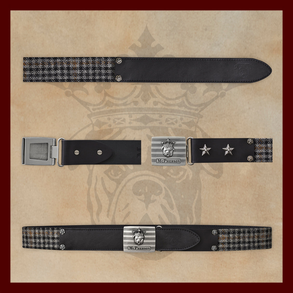 Tug's Grey Wool Check Leather Engineer Belt