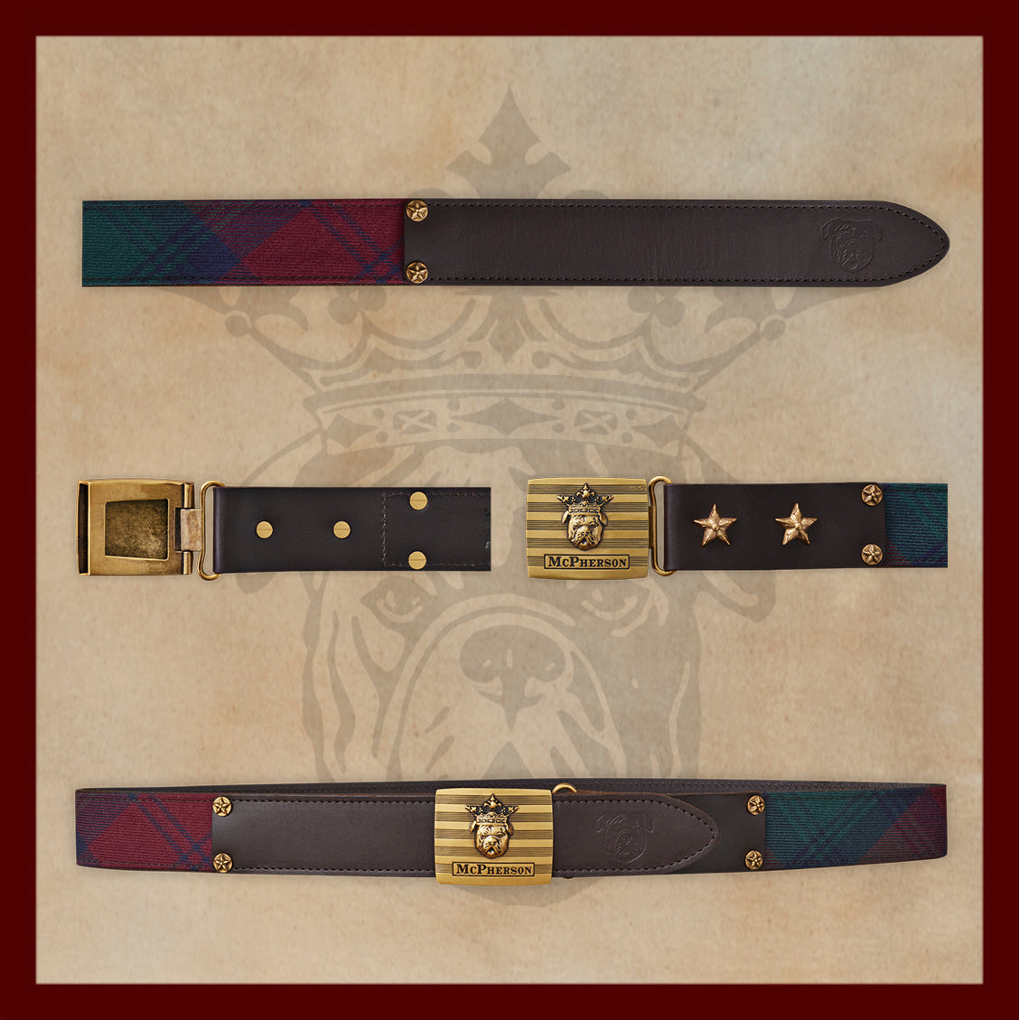 Tug's Red and Green Scottish Wool Plaid Leather Engineer Belt