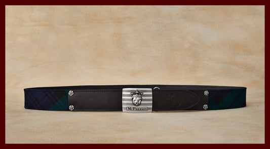 Tug's Navy and Green Scottish Wool Plaid Leather Engineer Belt