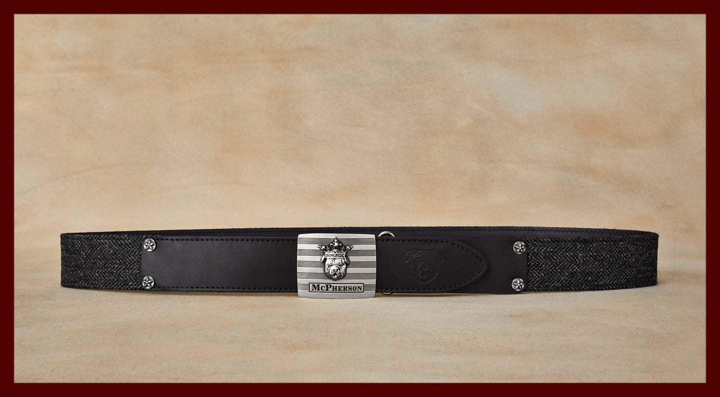 Tug's Engineer Belt Scottish Wool Tweed-Kirkton Grey Herringbone
