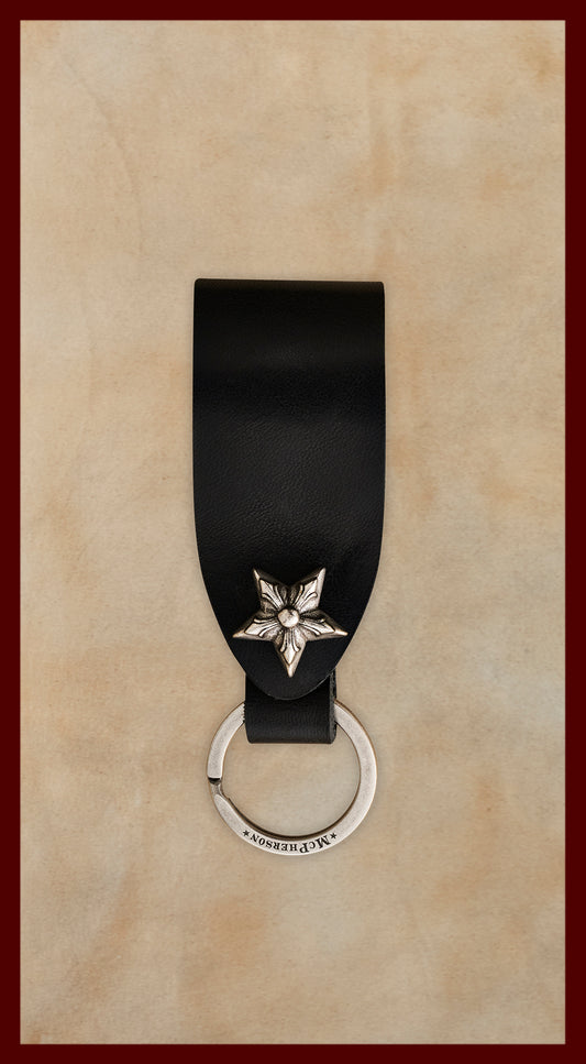 Laddie Black Leather Belt Loop-Silver Ring