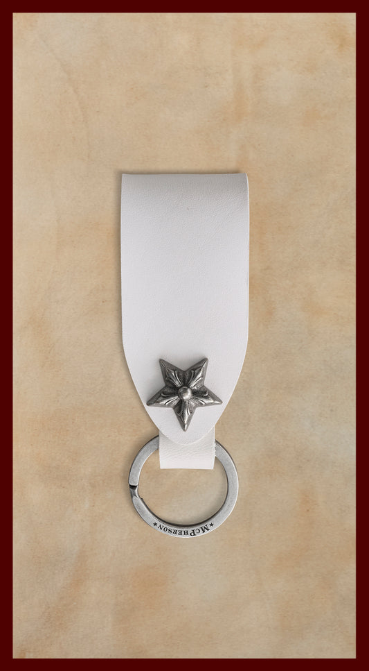 Laddie White Leather Belt Loop-Silver Ring
