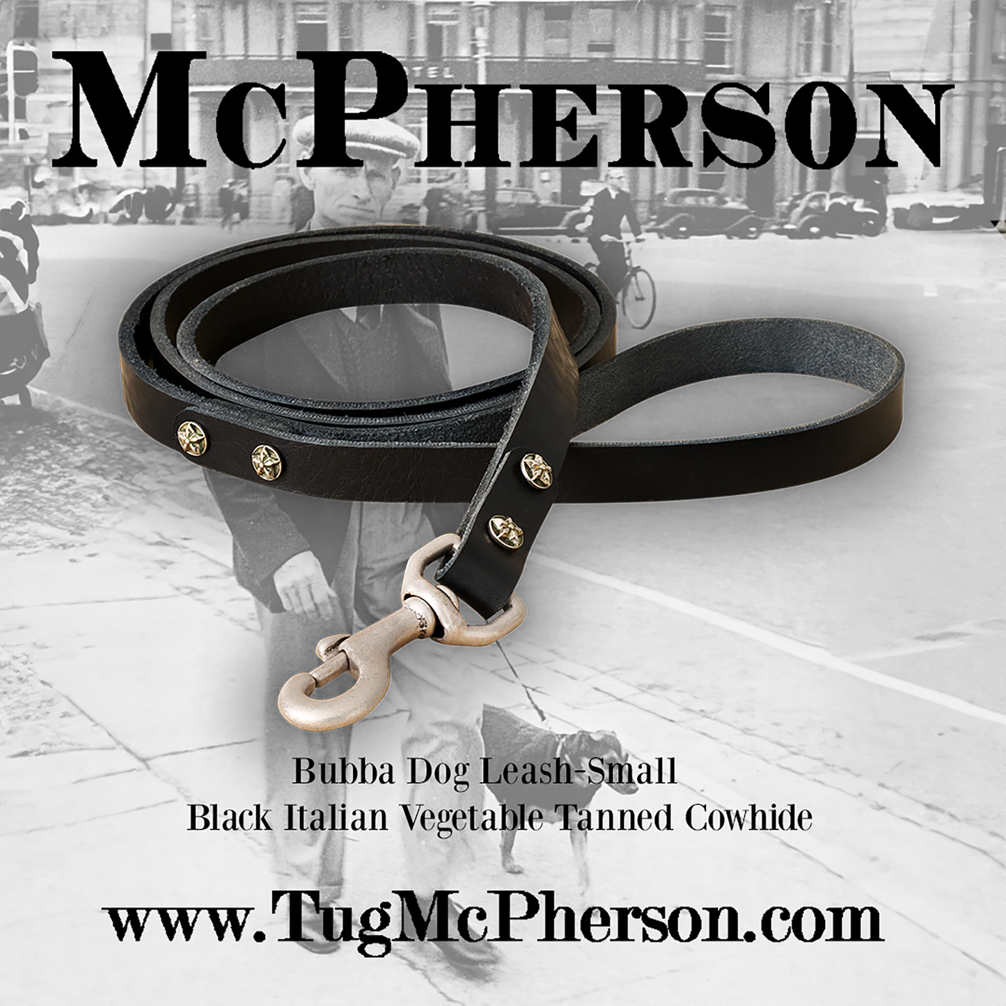 Bubba Dog Leash Vegetable Tanned Cowhide-Black Small