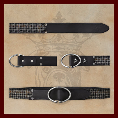 Rufus Elliptic Gray Scottish Wool Check Leather Belt