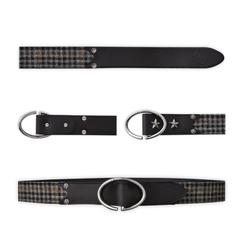 Rufus Elliptic Gray Scottish Wool Check Leather Belt