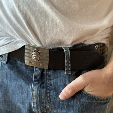 Tug's Grey Wool Check Leather Engineer Belt