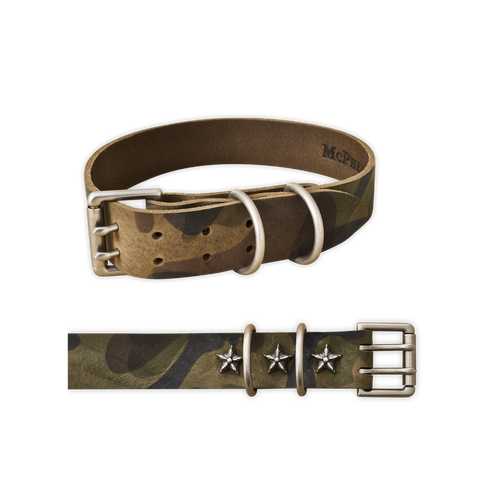 Old Boy Dog Collar Vegetable Tanned Cowhide-Camouflage Large